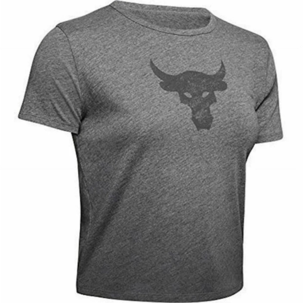 UNDER ARMOUR Women's The Rock Bull Cropped T-Shirt 1346829 Gray Size L